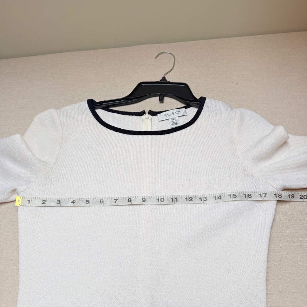 St. John Navy White Colorblock Round Neck 3/4 Sleeves Sheath Dress Size 4 - Picture 9 of 10